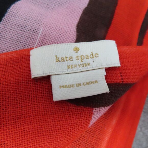 Kate Spade Red Black Geometric Casual Silk Rectangle Scarf Shawl Fringed XLarge - Picture 3 of 6